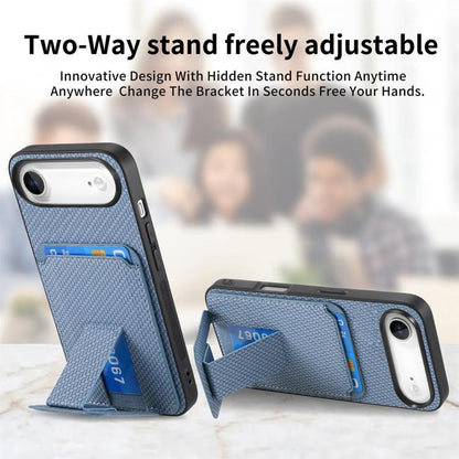 For iPhone Air Carbon Fiber Card Bag Fold Stand Phone Case(Blue) - iPhone Air Cases by buy2fix | Online Shopping UK | buy2fix