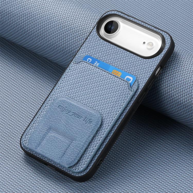 For iPhone Air Carbon Fiber Card Bag Fold Stand Phone Case(Blue) - iPhone Air Cases by buy2fix | Online Shopping UK | buy2fix