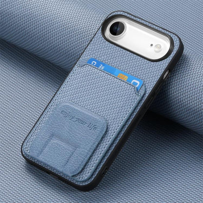 For iPhone Air Carbon Fiber Card Bag Fold Stand Phone Case(Blue) - iPhone Air Cases by buy2fix | Online Shopping UK | buy2fix