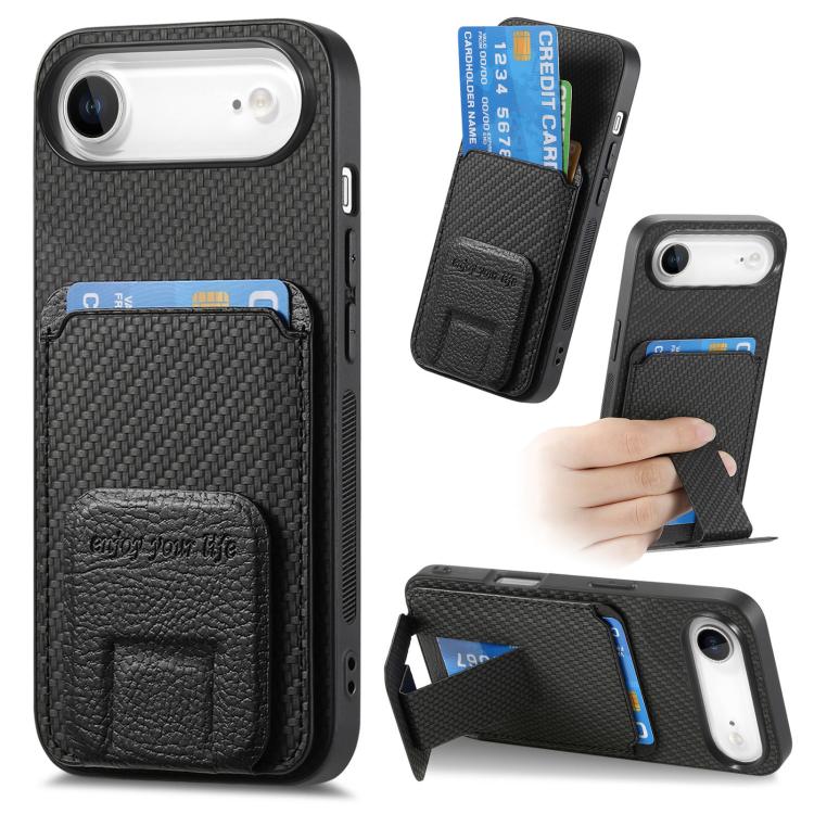 For iPhone Air Carbon Fiber Card Bag Fold Stand Phone Case(Black) - iPhone Air Cases by buy2fix | Online Shopping UK | buy2fix