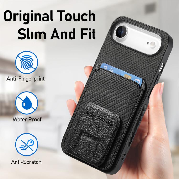 For iPhone Air Carbon Fiber Card Bag Fold Stand Phone Case(Black) - iPhone Air Cases by buy2fix | Online Shopping UK | buy2fix
