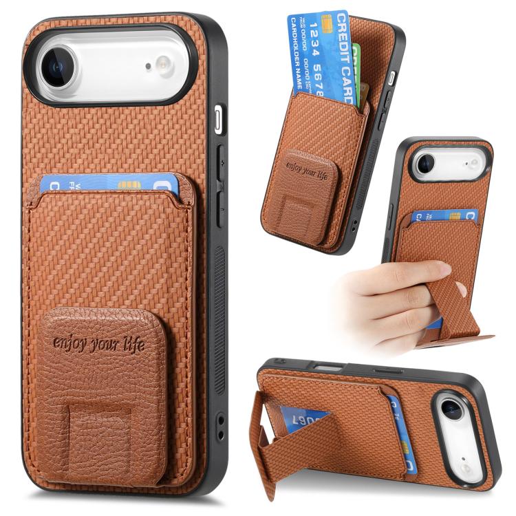 For iPhone Air Carbon Fiber Card Bag Fold Stand Phone Case(Brown) - iPhone Air Cases by buy2fix | Online Shopping UK | buy2fix