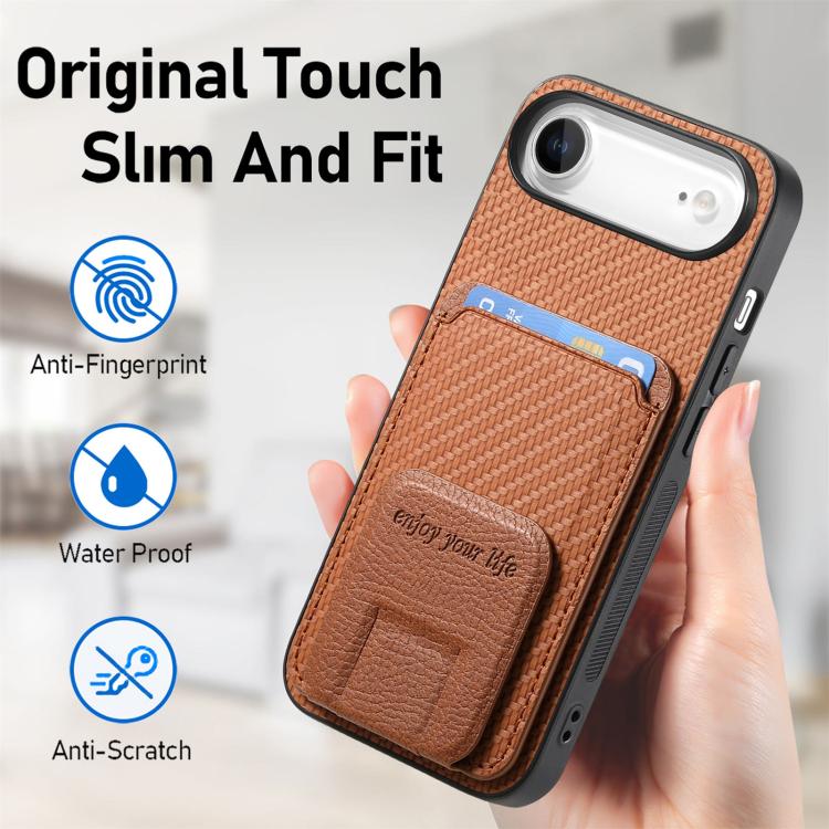For iPhone Air Carbon Fiber Card Bag Fold Stand Phone Case(Brown) - iPhone Air Cases by buy2fix | Online Shopping UK | buy2fix