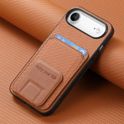 For iPhone Air Carbon Fiber Card Bag Fold Stand Phone Case(Brown) - iPhone Air Cases by buy2fix | Online Shopping UK | buy2fix