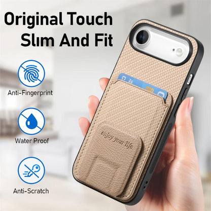 For iPhone Air Carbon Fiber Card Bag Fold Stand Phone Case(Khaki) - iPhone Air Cases by buy2fix | Online Shopping UK | buy2fix