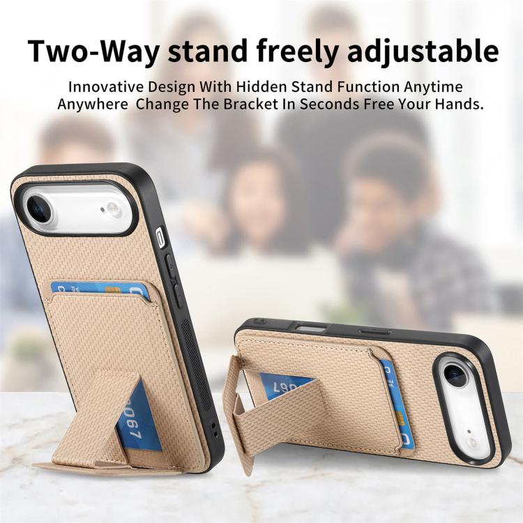 For iPhone Air Carbon Fiber Card Bag Fold Stand Phone Case(Khaki) - iPhone Air Cases by buy2fix | Online Shopping UK | buy2fix
