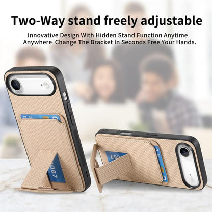 For iPhone Air Carbon Fiber Card Bag Fold Stand Phone Case(Khaki) - iPhone Air Cases by buy2fix | Online Shopping UK | buy2fix