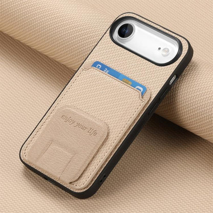 For iPhone Air Carbon Fiber Card Bag Fold Stand Phone Case(Khaki) - iPhone Air Cases by buy2fix | Online Shopping UK | buy2fix