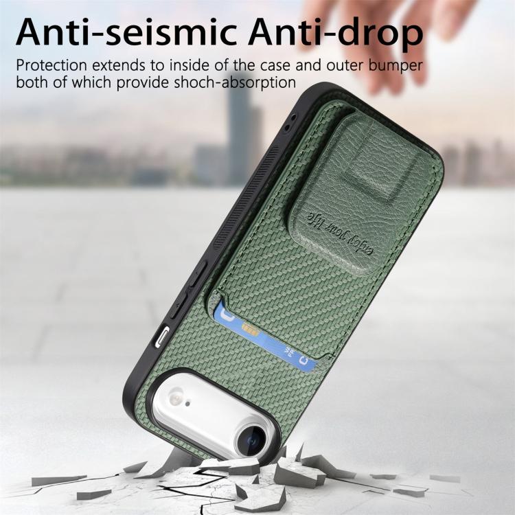 For iPhone Air Carbon Fiber Card Bag Fold Stand Phone Case(Green) - iPhone Air Cases by buy2fix | Online Shopping UK | buy2fix