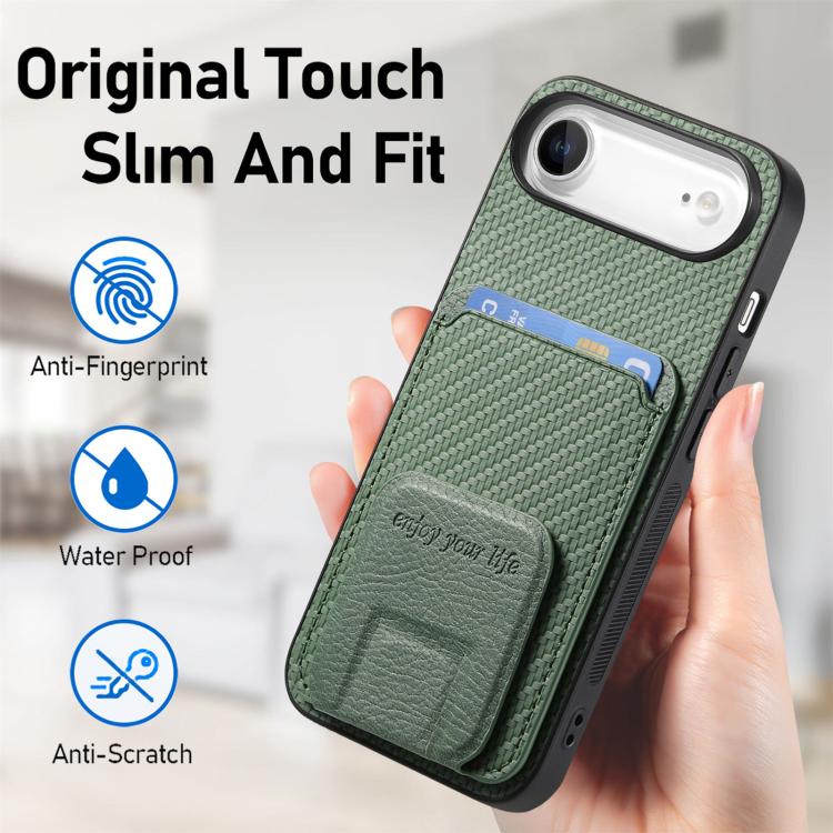 For iPhone Air Carbon Fiber Card Bag Fold Stand Phone Case(Green) - iPhone Air Cases by buy2fix | Online Shopping UK | buy2fix