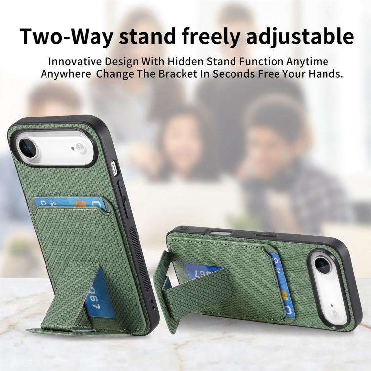 For iPhone Air Carbon Fiber Card Bag Fold Stand Phone Case(Green) - iPhone Air Cases by buy2fix | Online Shopping UK | buy2fix