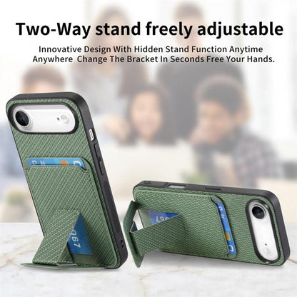 For iPhone Air Carbon Fiber Card Bag Fold Stand Phone Case(Green) - iPhone Air Cases by buy2fix | Online Shopping UK | buy2fix