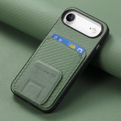 For iPhone Air Carbon Fiber Card Bag Fold Stand Phone Case(Green) - iPhone Air Cases by buy2fix | Online Shopping UK | buy2fix
