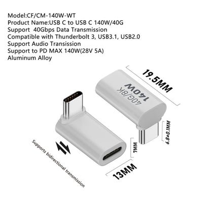 USB 3.1 Type-C to Type-C 40Gbps 8K Transmission Adapter 140W 5A Charge, Specification:Type-C Male to Female Side Bend by buy2fix
