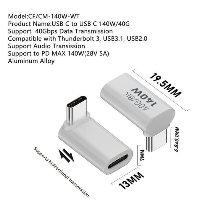 USB 3.1 Type-C to Type-C 40Gbps 8K Transmission Adapter 140W 5A Charge, Specification:Type-C Male to Female by buy2fix