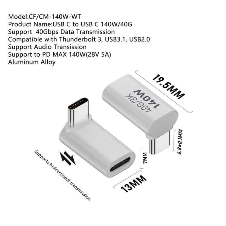 USB 3.1 Type-C to Type-C 40Gbps 8K Transmission Adapter 140W 5A Charge, Specification:Type-C Male to Female by buy2fix