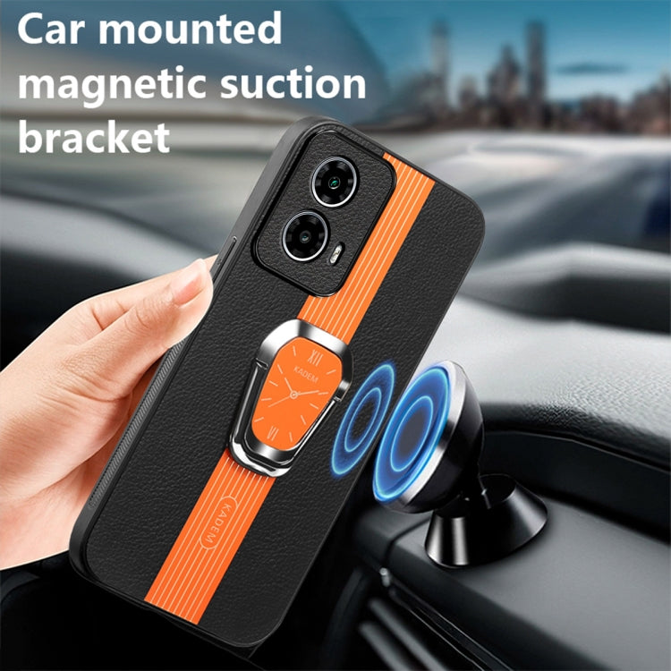 For Motorola Moto G24 Magnetic Litchi Leather Back Phone Case with Holder(Orange) by buy2fix