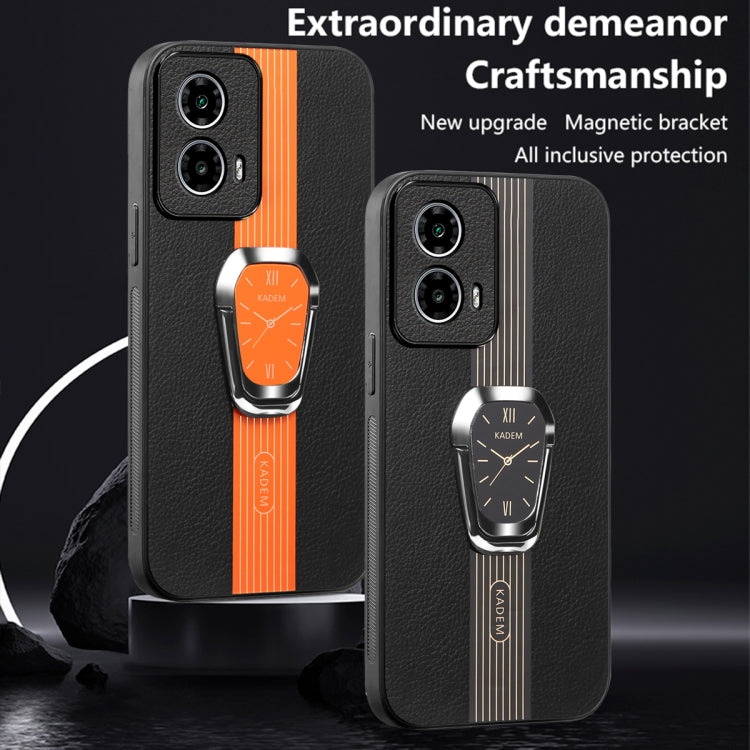 For Motorola Moto G24 Magnetic Litchi Leather Back Phone Case with Holder(Orange) by buy2fix