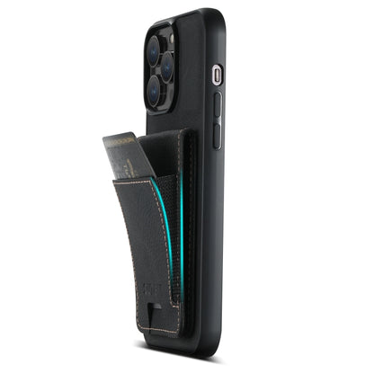 For iPhone 15 Pro Max Suteni H03 Litchi Leather Card Bag Stand Back Phone Case(Black) by Suteni