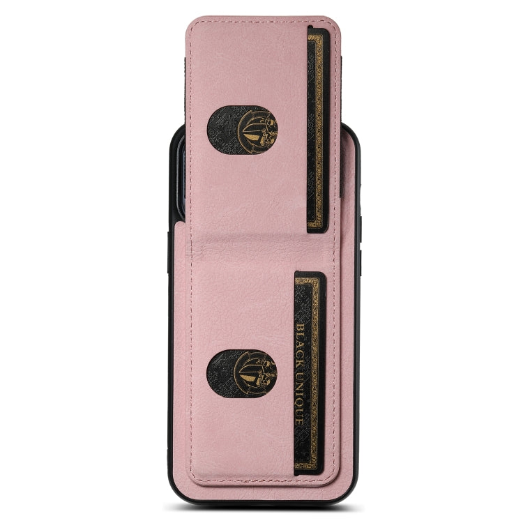 For iPhone 15 Pro Max Suteni H03 Litchi Leather Card Bag Stand Back Phone Case(Pink) by Suteni