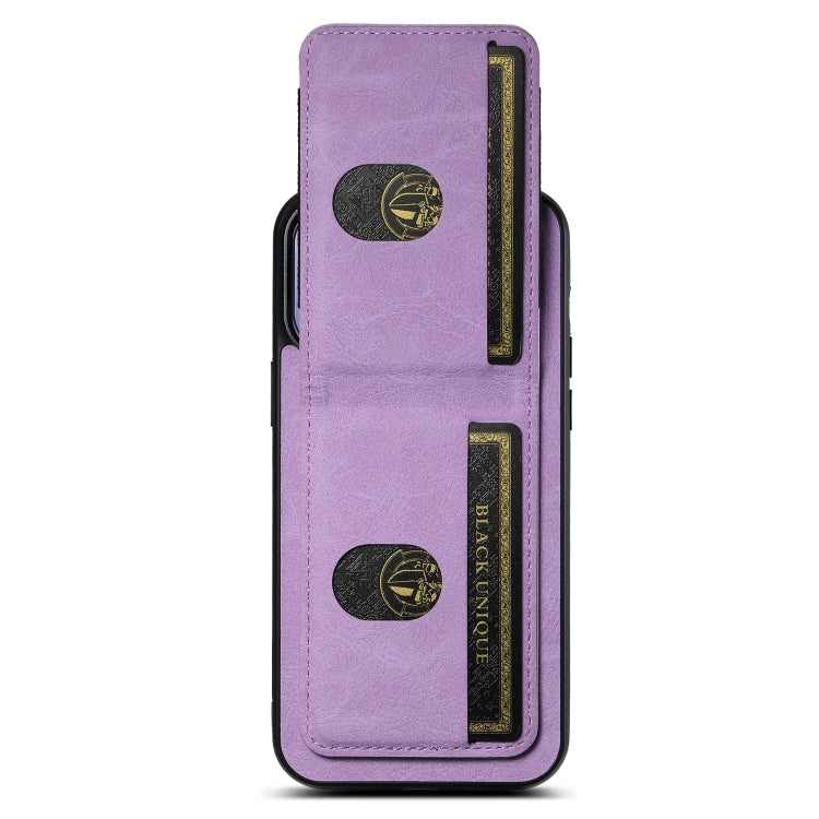 For iPhone 15 Pro Max Suteni H03 Litchi Leather Card Bag Stand Back Phone Case(Purple) by Suteni