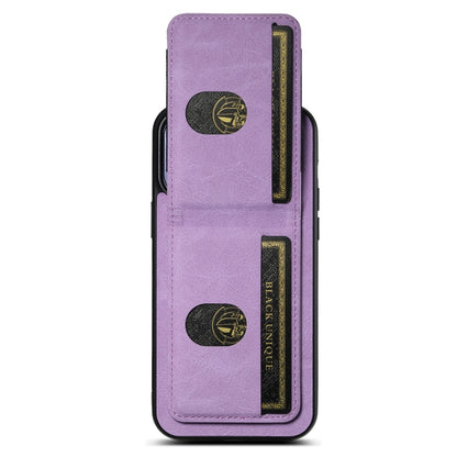 For iPhone 15 Pro Max Suteni H03 Litchi Leather Card Bag Stand Back Phone Case(Purple) by Suteni