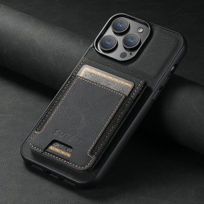 For iPhone 15 Pro Suteni H03 Litchi Leather Card Bag Stand Back Phone Case(Black) - iPhone 15 Pro Cases by Suteni | Online Shopping UK | buy2fix