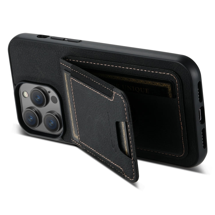 For iPhone 15 Pro Suteni H03 Litchi Leather Card Bag Stand Back Phone Case(Black) - iPhone 15 Pro Cases by Suteni | Online Shopping UK | buy2fix