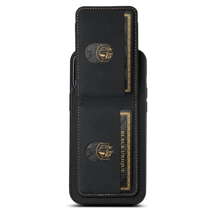 For iPhone 15 Pro Suteni H03 Litchi Leather Card Bag Stand Back Phone Case(Black) - iPhone 15 Pro Cases by Suteni | Online Shopping UK | buy2fix