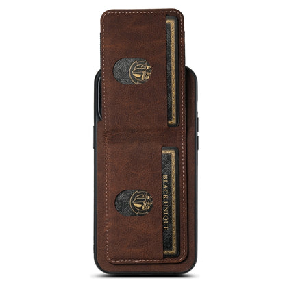 For iPhone 15 Suteni H03 Litchi Leather Card Bag Stand Back Phone Case(Brown) - iPhone 15 Cases by Suteni | Online Shopping UK | buy2fix