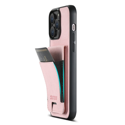For iPhone 13 Pro Suteni H03 Litchi Leather Card Bag Stand Back Phone Case(Pink) - iPhone 13 Pro Cases by Suteni | Online Shopping UK | buy2fix