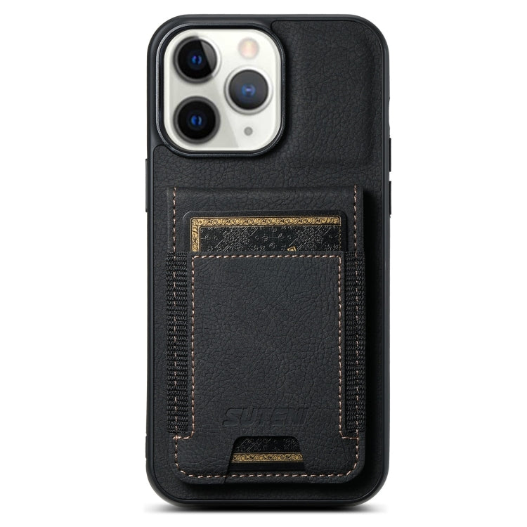 For iPhone 11 Pro Max Suteni H03 Litchi Leather Card Bag Stand Back Phone Case(Black) - iPhone 11 Pro Max Cases by Suteni | Online Shopping UK | buy2fix