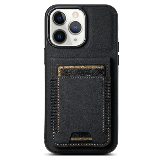 For iPhone 11 Pro Max Suteni H03 Litchi Leather Card Bag Stand Back Phone Case(Black) - iPhone 11 Pro Max Cases by Suteni | Online Shopping UK | buy2fix