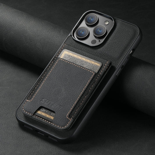 For iPhone 11 Pro Max Suteni H03 Litchi Leather Card Bag Stand Back Phone Case(Black) - iPhone 11 Pro Max Cases by Suteni | Online Shopping UK | buy2fix