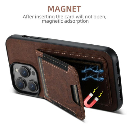 For iPhone 16e Suteni H03 Litchi Leather Card Bag Stand Back Phone Case(Brown) - iPhone 16e Cases by Suteni | Online Shopping UK | buy2fix