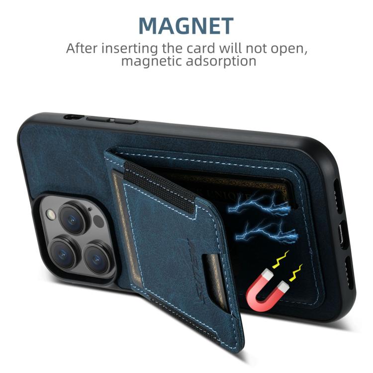 For iPhone 16e Suteni H03 Litchi Leather Card Bag Stand Back Phone Case(Blue) - iPhone 16e Cases by Suteni | Online Shopping UK | buy2fix