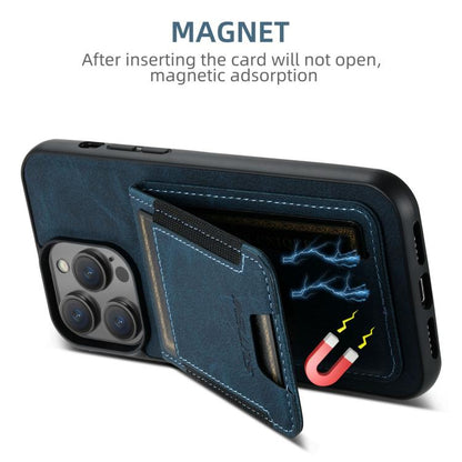 For iPhone 16e Suteni H03 Litchi Leather Card Bag Stand Back Phone Case(Blue) - iPhone 16e Cases by Suteni | Online Shopping UK | buy2fix