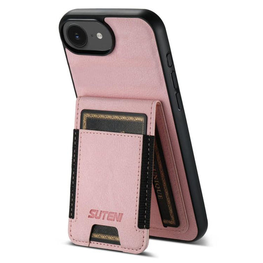 For iPhone 16e Suteni H03 Litchi Leather Card Bag Stand Back Phone Case(Pink) - iPhone 16e Cases by Suteni | Online Shopping UK | buy2fix