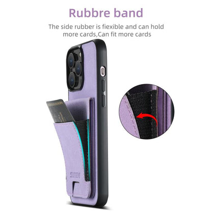 For iPhone 16e Suteni H03 Litchi Leather Card Bag Stand Back Phone Case(Purple) - iPhone 16e Cases by Suteni | Online Shopping UK | buy2fix