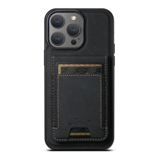 For iPhone 15 Pro Max Suteni H17 Litchi Texture Leather MagSafe Detachable Wallet Phone Case(Black) by Suteni