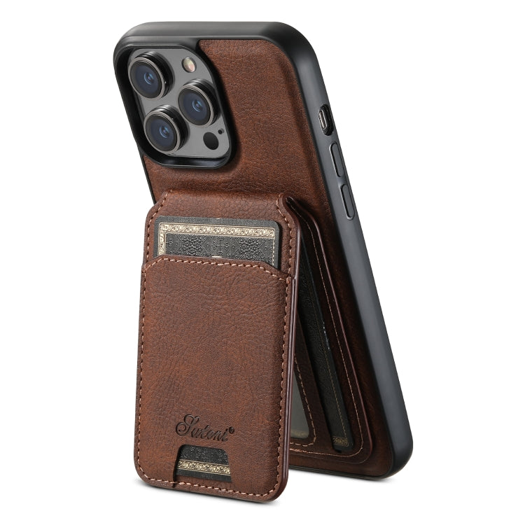 For iPhone 12  Suteni H17 Litchi Texture Leather MagSafe Detachable Wallet Phone Case(Brown) - iPhone 12 / 12 Pro Cases by Suteni | Online Shopping UK | buy2fix