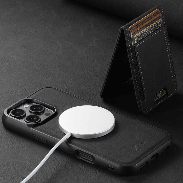 For iPhone 16e Suteni H17 Litchi Texture Leather MagSafe Detachable Wallet Phone Case(Black) - iPhone 16e Cases by Suteni | Online Shopping UK | buy2fix