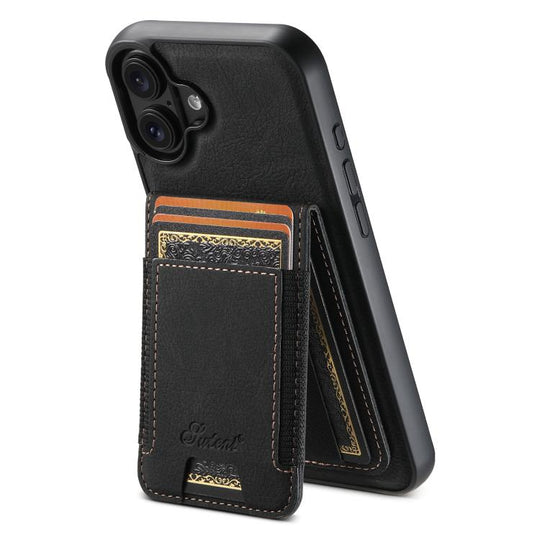 For iPhone 17 Suteni H17 Litchi Texture Leather MagSafe Detachable Wallet Phone Case(Black)