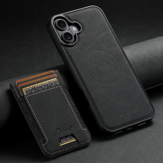 For iPhone 17 Suteni H17 Litchi Texture Leather MagSafe Detachable Wallet Phone Case(Black) - iPhone 17 Cases by Suteni | Online Shopping UK | buy2fix