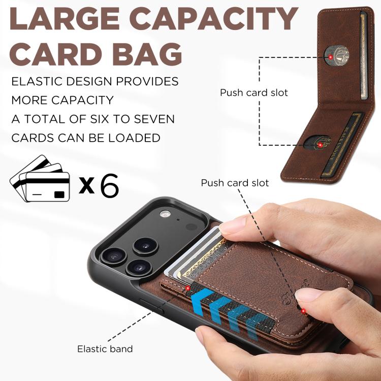 For iPhone 17 Suteni H17 Litchi Texture Leather MagSafe Detachable Wallet Phone Case(Brown) - iPhone 17 Cases by Suteni | Online Shopping UK | buy2fix