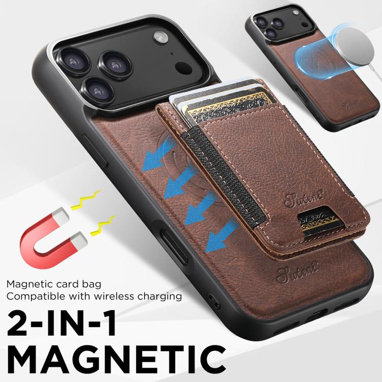 For iPhone 17 Suteni H17 Litchi Texture Leather MagSafe Detachable Wallet Phone Case(Brown) - iPhone 17 Cases by Suteni | Online Shopping UK | buy2fix