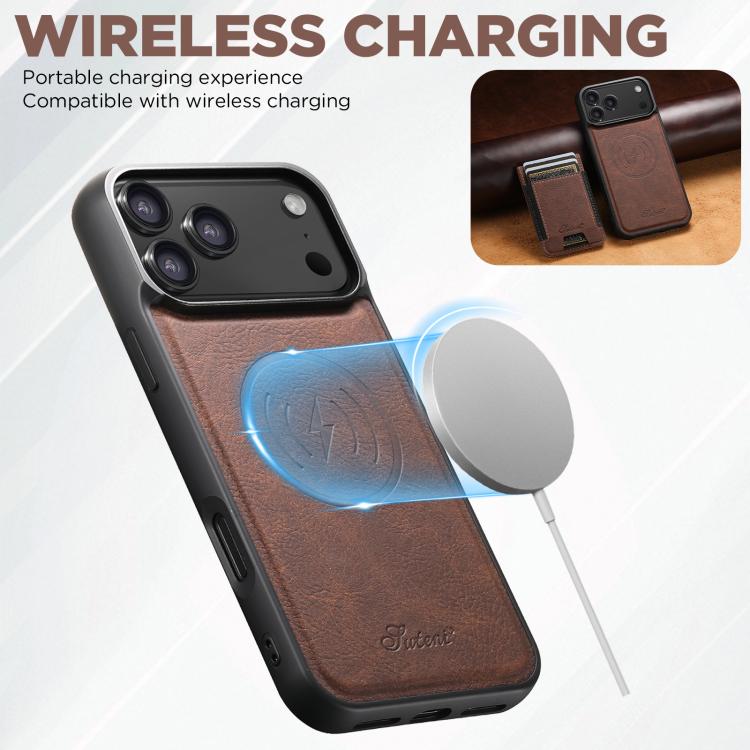 For iPhone 17 Suteni H17 Litchi Texture Leather MagSafe Detachable Wallet Phone Case(Brown) - iPhone 17 Cases by Suteni | Online Shopping UK | buy2fix