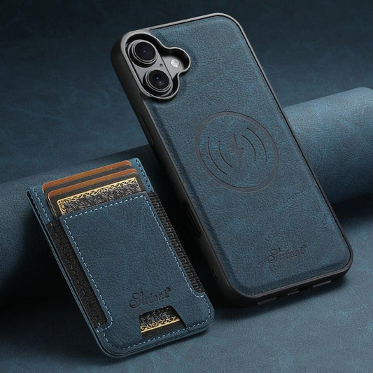 For iPhone 17 Suteni H17 Litchi Texture Leather MagSafe Detachable Wallet Phone Case(Blue) - iPhone 17 Cases by Suteni | Online Shopping UK | buy2fix