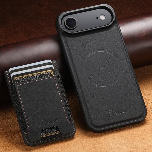 For iPhone 17 Air Suteni H17 Litchi Texture Leather MagSafe Detachable Wallet Phone Case(Black) - iPhone 17 Air Cases by Suteni | Online Shopping UK | buy2fix
