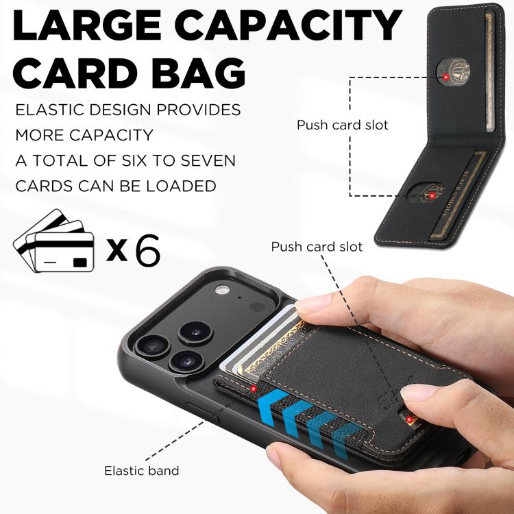 For iPhone 17 Air Suteni H17 Litchi Texture Leather MagSafe Detachable Wallet Phone Case(Black) - iPhone 17 Air Cases by Suteni | Online Shopping UK | buy2fix